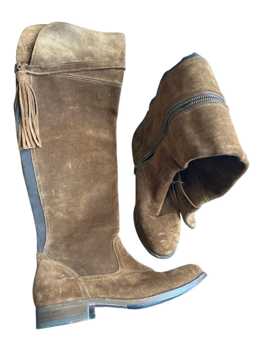 Frye Shoe Size 9 Brown Suede Stretch Back Side Zip Over the Knee Tassel Boots Brown / 9