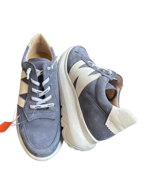 Wonder Shoe Size 40 Blue & White Leather Chunky Athletic Sneakers Blue & White / 40