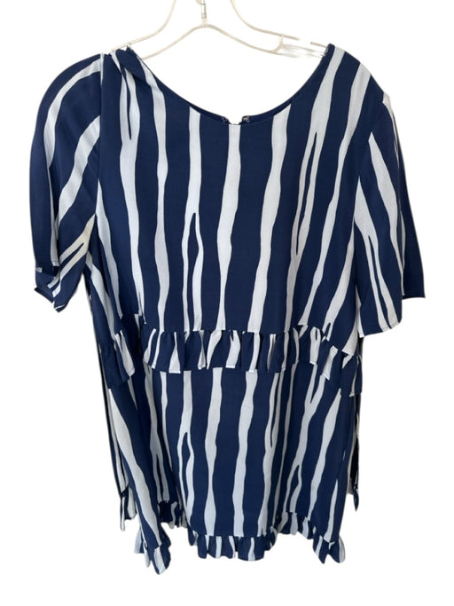 Marie Oliver Size L navy & gray Silk Short Sleeve Lines Ruffles Back Zip Dress navy & gray / L
