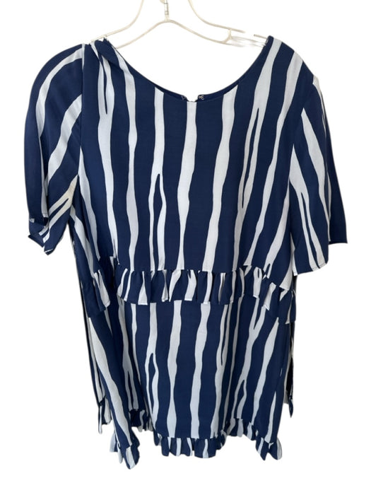 Marie Oliver Size L navy & gray Silk Short Sleeve Lines Ruffles Back Zip Dress navy & gray / L