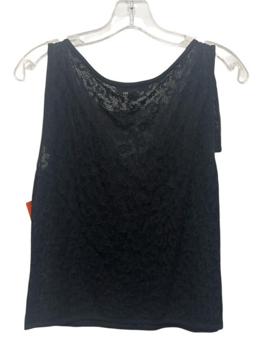 St. John Size 10 Black Missing Fabric Tag Open Knit Sleeveless V Neck Ruffle Top Black / 10