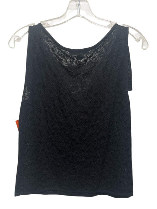 St. John Size 10 Black Missing Fabric Tag Open Knit Sleeveless V Neck Ruffle Top Black / 10