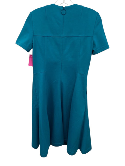 Akris Punto Size 4 Teal Blue Viscose Blend Short Sleeve V Neck A Line Dress Teal Blue / 4
