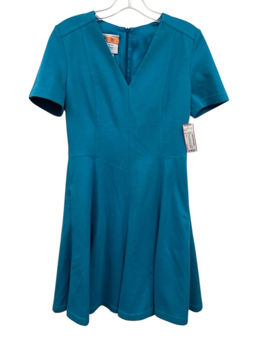 Akris Punto Size 4 Teal Blue Viscose Blend Short Sleeve V Neck A Line Dress Teal Blue / 4