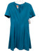 Akris Punto Size 4 Teal Blue Viscose Blend Short Sleeve V Neck A Line Dress Teal Blue / 4
