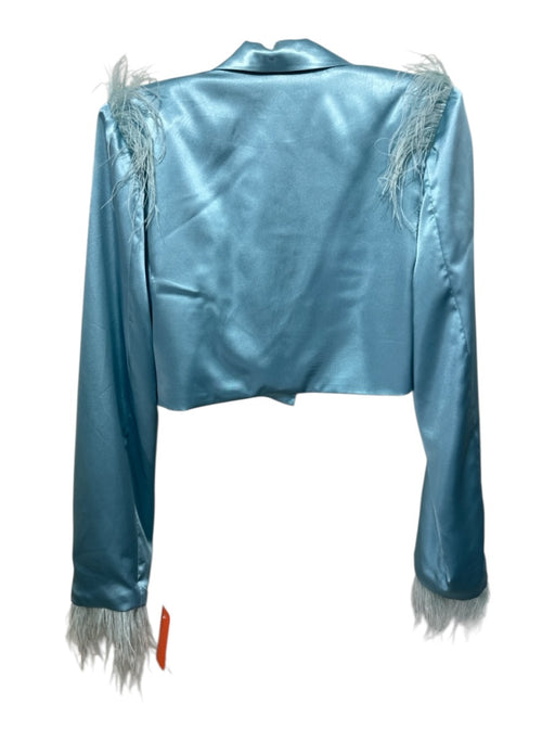 Guizio Size Small Light Blue Polyester Blend Faux Feathers Cropped Blazer Jacket Light Blue / Small