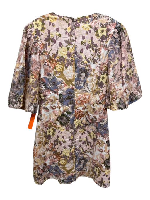 Anna Cate Size S Pink & Multi Cotton Floral Paisley V Neck 1/2 Puff Sleeve Dress Pink & Multi / S