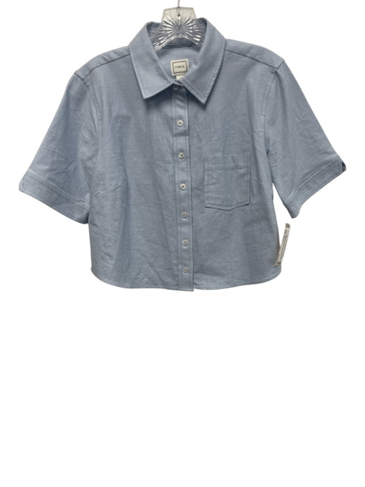Maeve Size Small Light Blue Cotton Blend Short Sleeve Button Front Collar Top Light Blue / Small