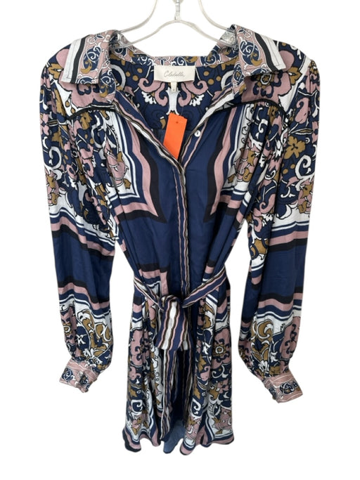 Cleobella Size M Navy & Rose Print Modal Shirt Dress Floral Accents Midi Dress Navy & Rose Print / M