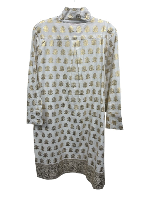 Jude Connally Size S White Cotton Gold Accents Mock Neck Long Sleeve Dress White / S