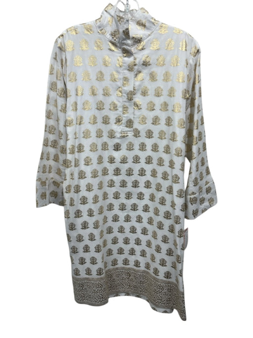 Jude Connally Size S White Cotton Gold Accents Mock Neck Long Sleeve Dress White / S