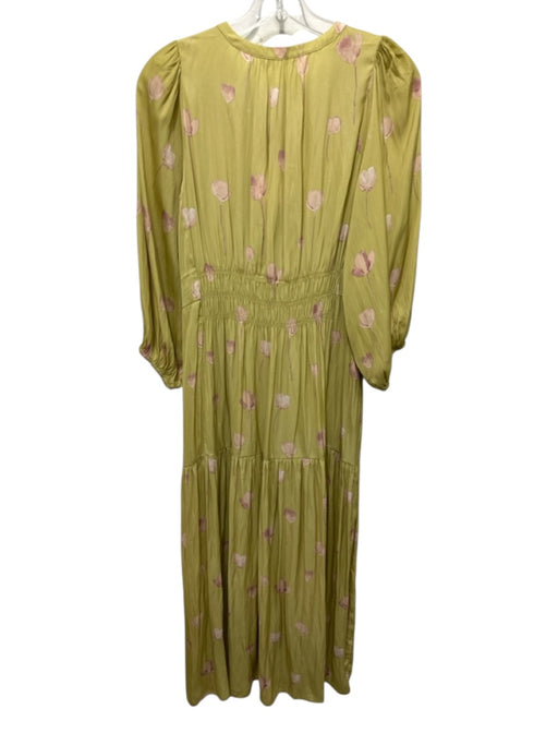 Grade & Gather Size M Green Polyester V Neck Long Balloon Sleeve Pockets Dress Green / M