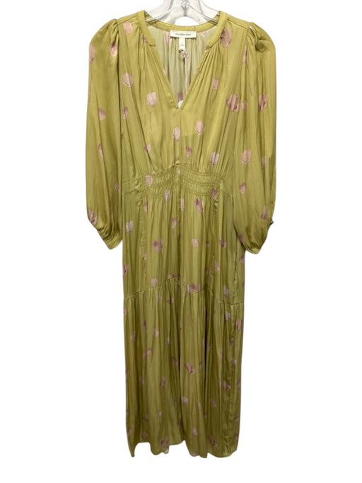 Grade & Gather Size M Green Polyester V Neck Long Balloon Sleeve Pockets Dress Green / M