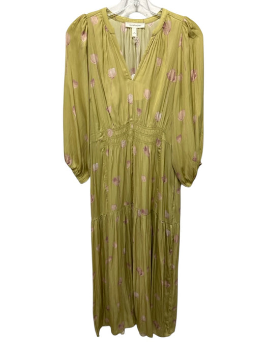Grade & Gather Size M Green Polyester V Neck Long Balloon Sleeve Pockets Dress Green / M