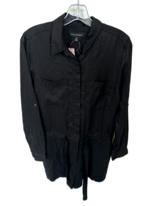 Banana Republic Size 10 Black Lyocell Button Up Belt Front Pocket Dress Black / 10