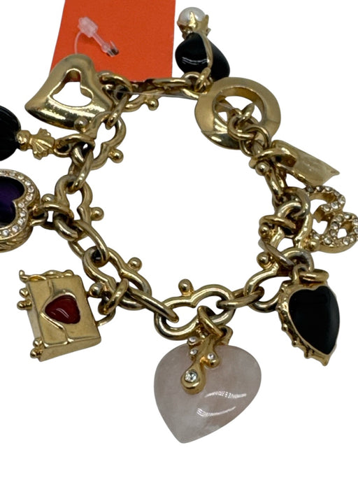 St. John Gold Tone Metal Charm Rhinestone Toggle Closure Chain Bracelet Gold Tone