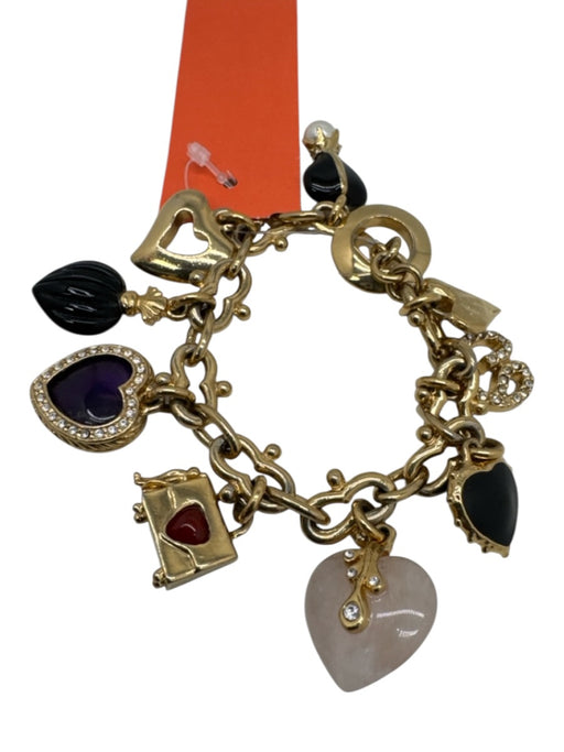 St. John Gold Tone Metal Charm Rhinestone Toggle Closure Chain Bracelet Gold Tone