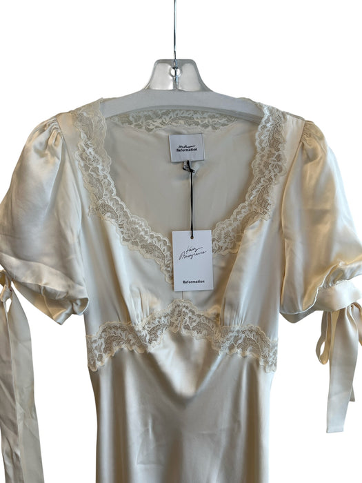 Reformation X Kacey Musgraves Size 0 Beige 100% Silk Lace Trim Solid Midi Dress Beige / 0