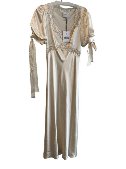 Reformation X Kacey Musgraves Size 0 Beige 100% Silk Lace Trim Solid Midi Dress Beige / 0