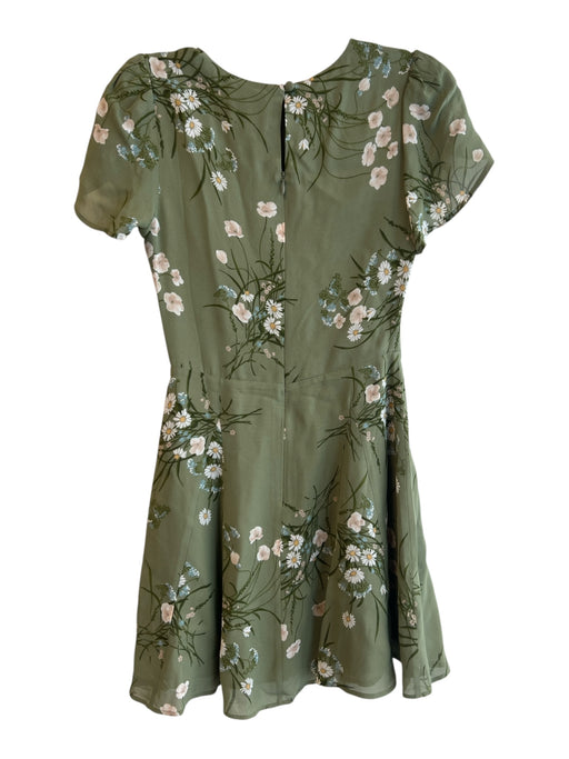 Reformation Size 0 Green Viscose Floral Flutter Sleeve Mini Dress Green / 0
