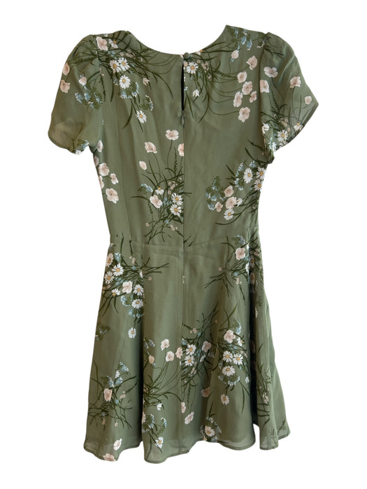Reformation Size 0 Green Viscose Floral Flutter Sleeve Mini Dress Green / 0