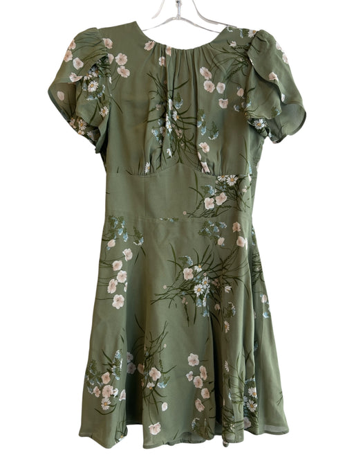 Reformation Size 0 Green Viscose Floral Flutter Sleeve Mini Dress Green / 0