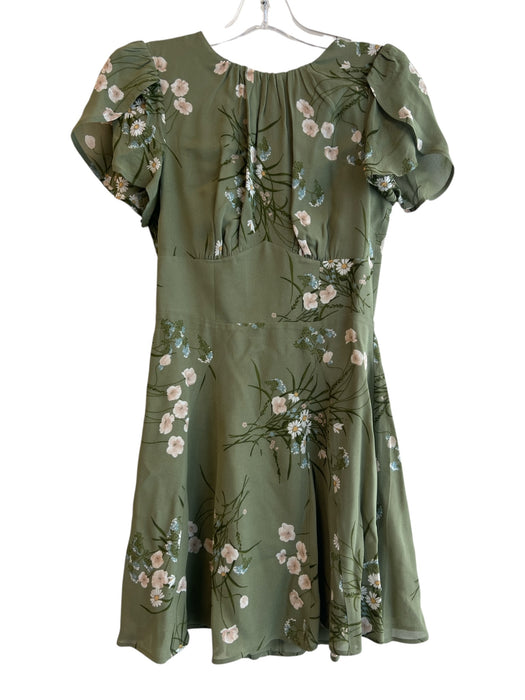 Reformation Size 0 Green Viscose Floral Flutter Sleeve Mini Dress Green / 0