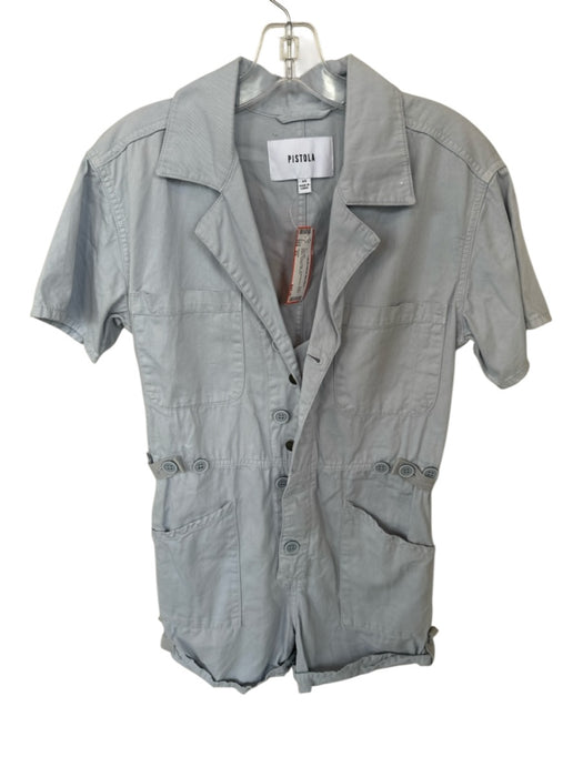 Pistola Size XS Baby Blue Cotton Short Sleeve Button Down Cuffed Romper Baby Blue / XS