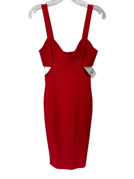Zara Size XS Red Polyester Sleeveless Side Cut Outs Midi Back Zip Dress Red / XS