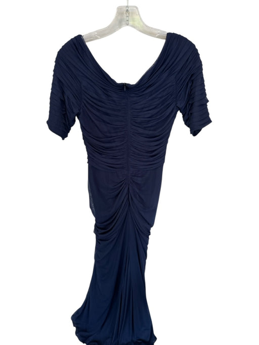 Tadashi Shoji Size S Navy Polyester 3/4 Sleeve Pleated Gathered Back Zip Gown Navy / S