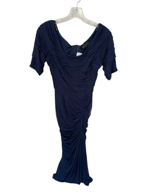 Tadashi Shoji Size S Navy Polyester 3/4 Sleeve Pleated Gathered Back Zip Gown Navy / S