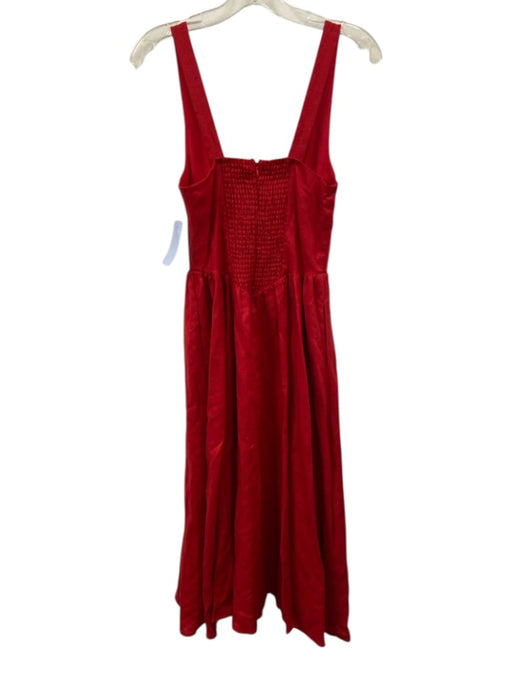 O.P.T. Size 6 Red Linen Tie Detail V Waist Sleeveless Midi Dress Red / 6
