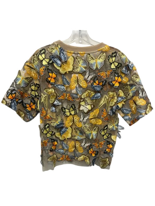 Dolan Size S Beige, Orange, Blue Polyester Blend Tulle Butterflies Top Beige, Orange, Blue / S