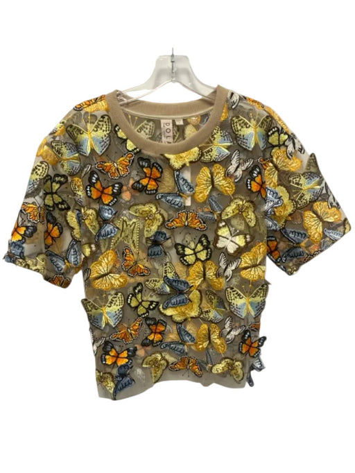 Dolan Size S Beige, Orange, Blue Polyester Blend Tulle Butterflies Top Beige, Orange, Blue / S