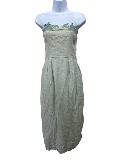 Fanm Mon Size Small Sage green Linen Strapless Embroidered Maxi Dress Sage green / Small
