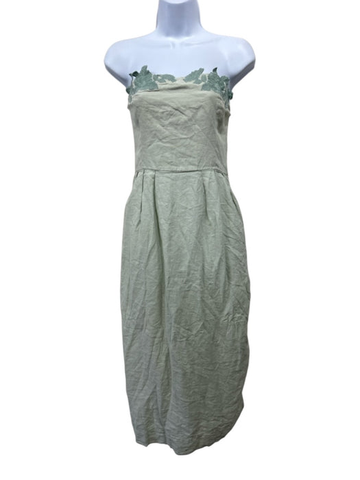 Fanm Mon Size Small Sage green Linen Strapless Embroidered Maxi Dress Sage green / Small