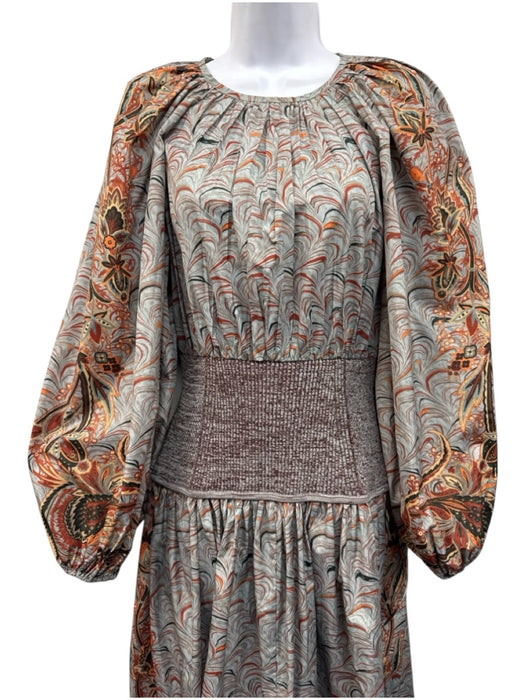 Ulla Johnson Size 6 Aqua Blue & orange Polyester Long Balloon Sleeve Dress Aqua Blue & orange / 6
