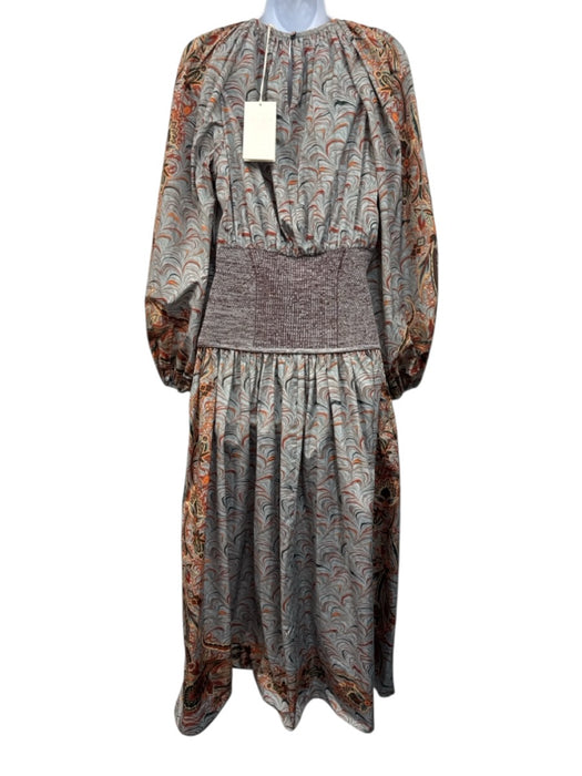 Ulla Johnson Size 6 Aqua Blue & orange Polyester Long Balloon Sleeve Dress Aqua Blue & orange / 6