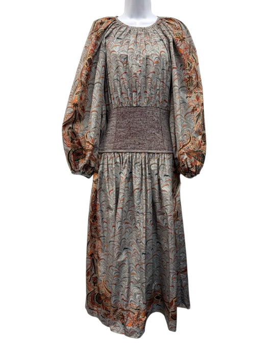 Ulla Johnson Size 6 Aqua Blue & orange Polyester Long Balloon Sleeve Dress Aqua Blue & orange / 6