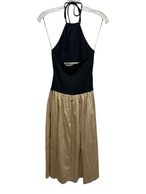 Maeve Size S Black & Beige Cotton Blend Color & Fabric Block Halter Dress Black & Beige / S
