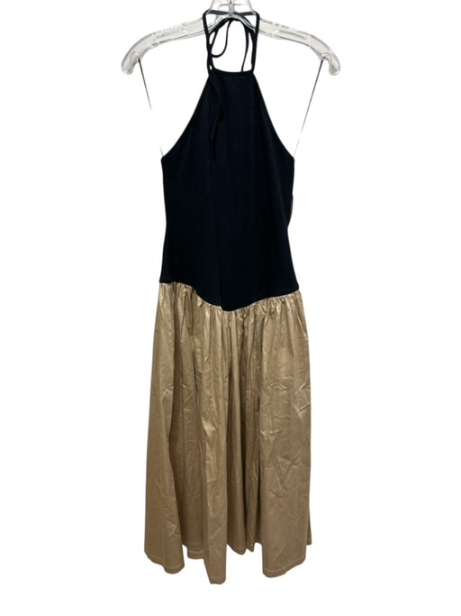 Maeve Size S Black & Beige Cotton Blend Color & Fabric Block Halter Dress Black & Beige / S