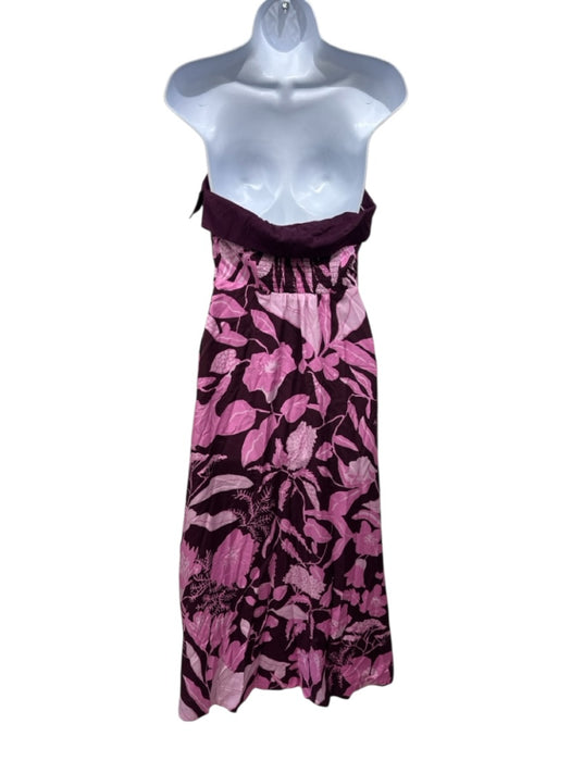 Jo Faulkner Size 6 Pink & Burgundy Viscose Strapless Floral Fold Over Maxi Dress Pink & Burgundy / 6
