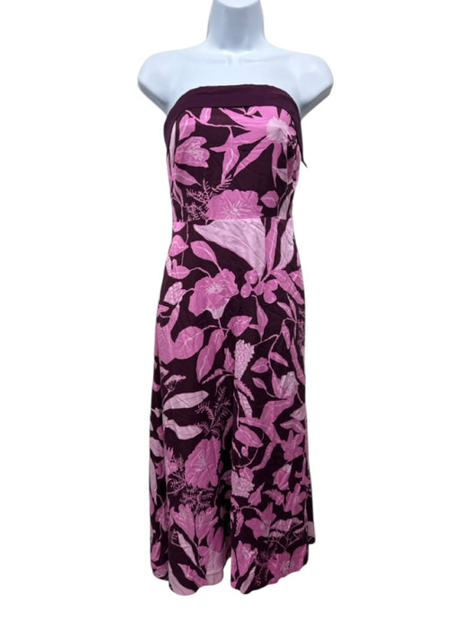 Jo Faulkner Size 6 Pink & Burgundy Viscose Strapless Floral Fold Over Maxi Dress Pink & Burgundy / 6