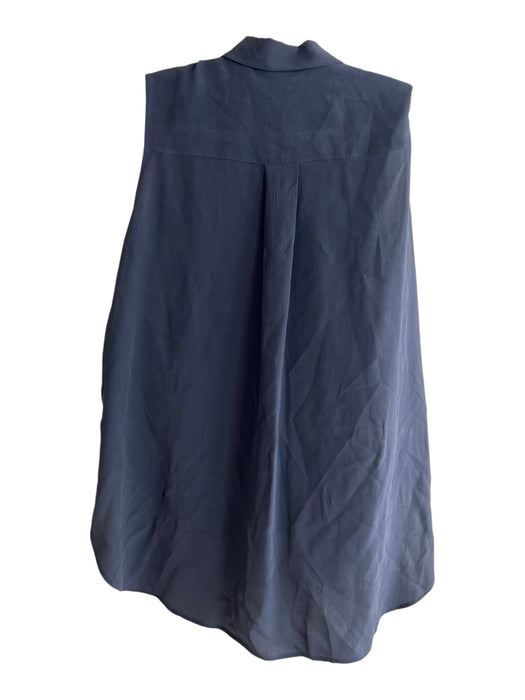 Theory Size L Navy Silk Collared Button Up Sleeveless Tie Detail Top Navy / L