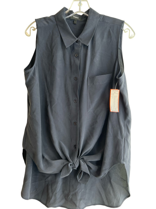 Theory Size L Navy Silk Collared Button Up Sleeveless Tie Detail Top Navy / L
