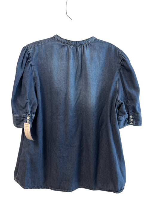 Ba&sh Size 2 Blue Cotton Short Puff Sleeve Button Round Neck Top Blue / 2
