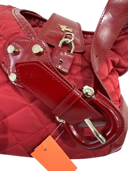 Burberry Red Leather & Nylon Top Handle Quilted Gold Hardware Hobo Bag Red / Medium