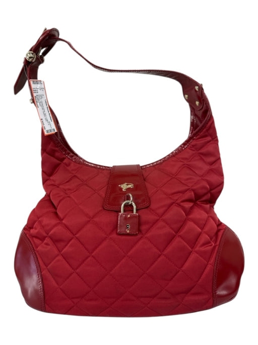Burberry Red Leather & Nylon Top Handle Quilted Gold Hardware Hobo Bag Red / Medium