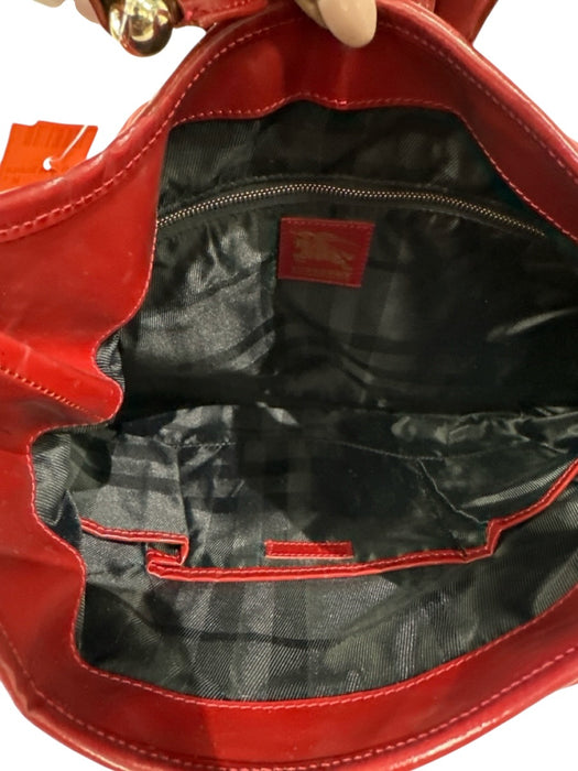 Burberry Red Leather & Nylon Top Handle Quilted Gold Hardware Hobo Bag Red / Medium