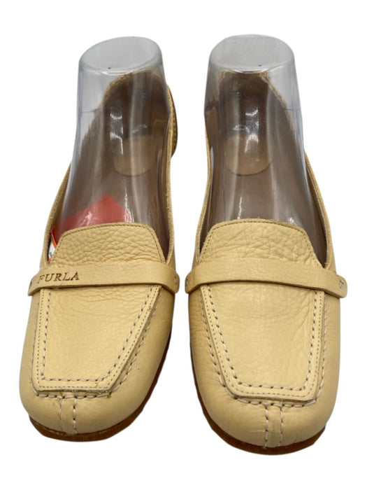 Furla Shoe Size 37 Yellow Beige Leather Upper Square Toe Logo Block Heel Loafers Yellow Beige / 37